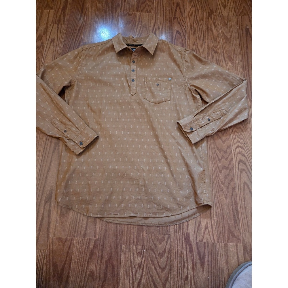 DC Shoes Initials Collection Mens Medium Henley Shirt Brown Geometric Print‎ LS